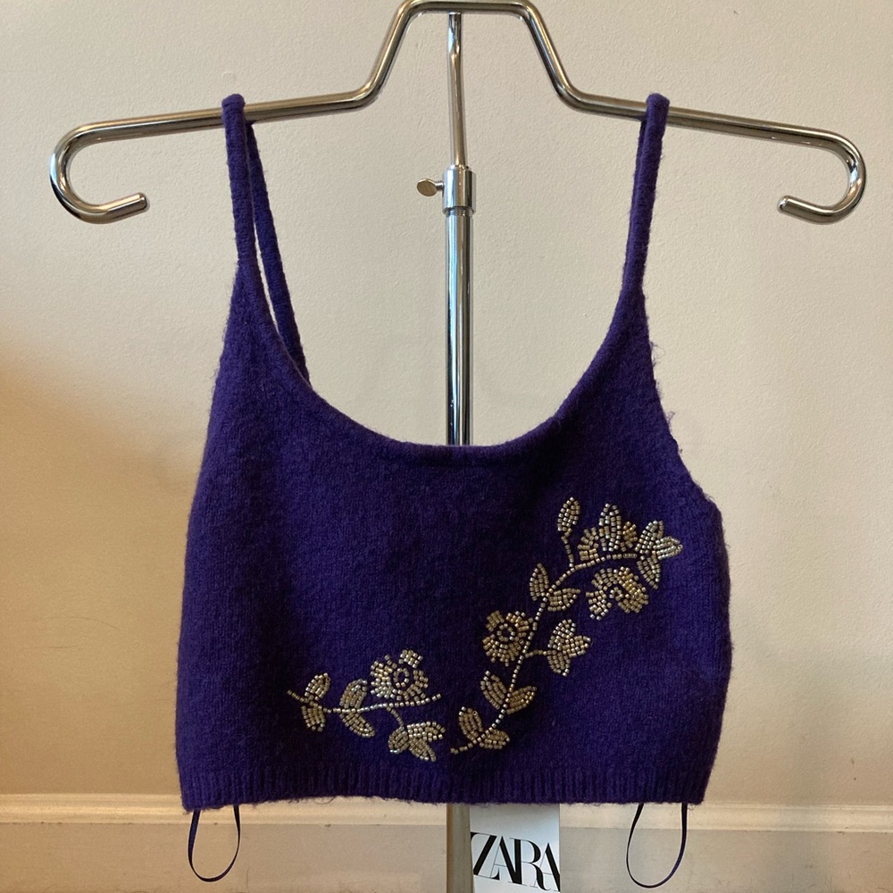 Zara Purple & Gold Beaded Crop Top